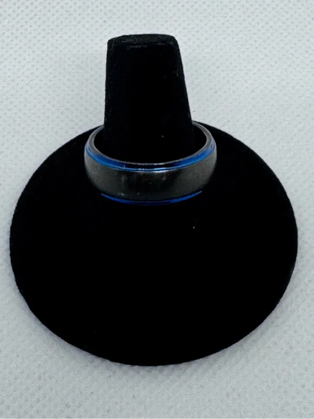 Tungsten Two-Tone Black Grey & Blue Grooved Inlay 8MM Wedding Band Size 8.5